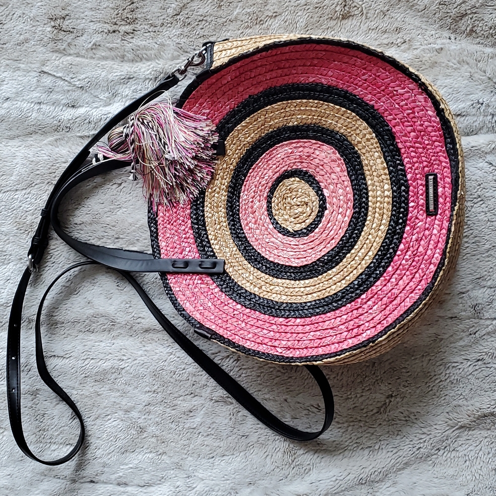 Rebecca Minkoff Pink and Beige Wicker Concentric Circle Tote Hand Bag - Picture 2 of 10
